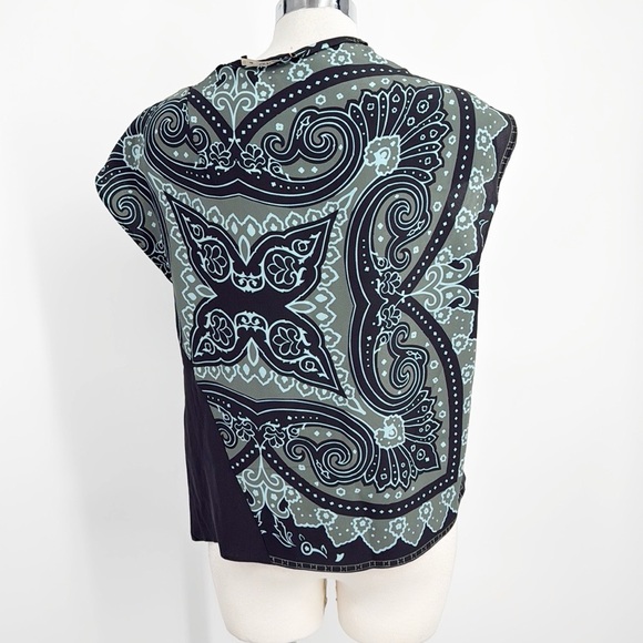 ETRO Paisley silk Handkerchief Blouse Top Size 46 Medium size 10 Gray Green - Picture 8 of 14
